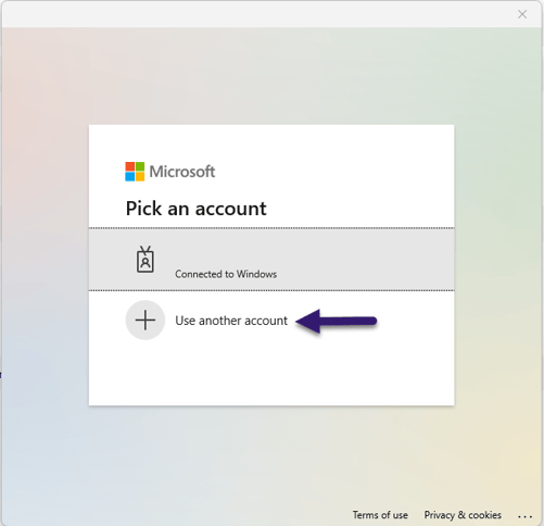 Microsoft Pick an account screen AVD